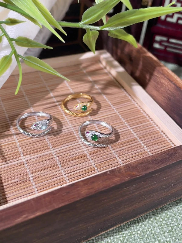 Celestial Snake Ring - Jadeite & Silver