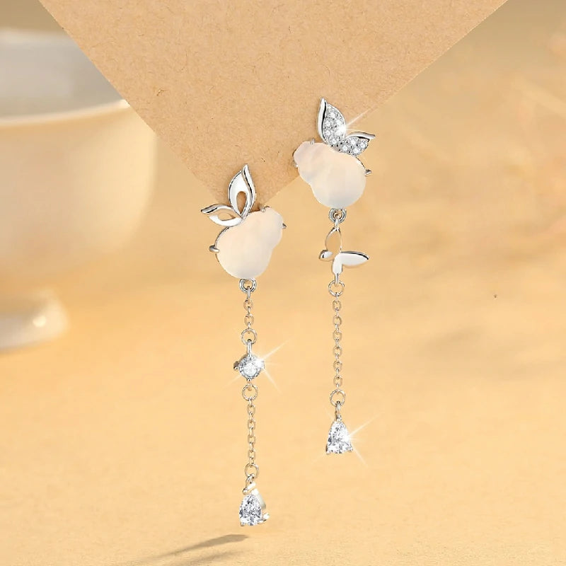 Blessed Butterfly Gourd Drop Earrings with Chalcedony | Pair