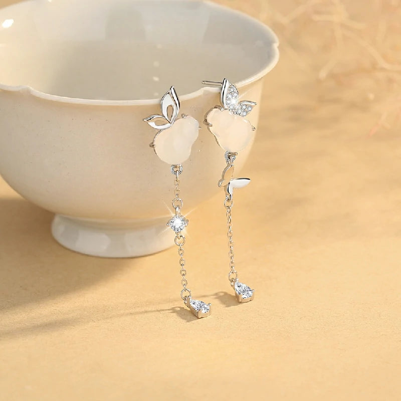 Blessed Butterfly Gourd Drop Earrings with Chalcedony | Pair