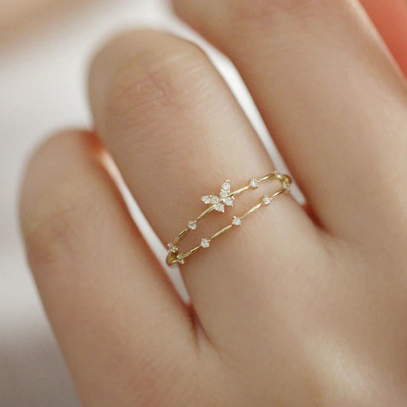 Papillon Double Layer Crystals Ring