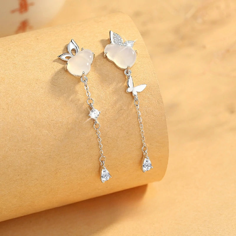 Blessed Butterfly Gourd Drop Earrings with Chalcedony | Pair