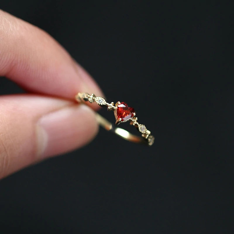Ruby Crystal Tender Heart Ring