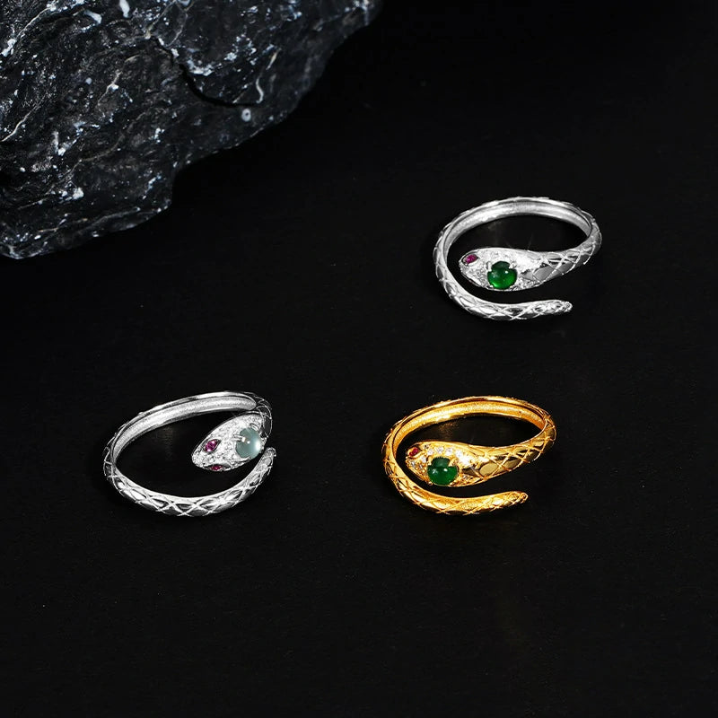 Celestial Snake Ring - Jadeite & Silver
