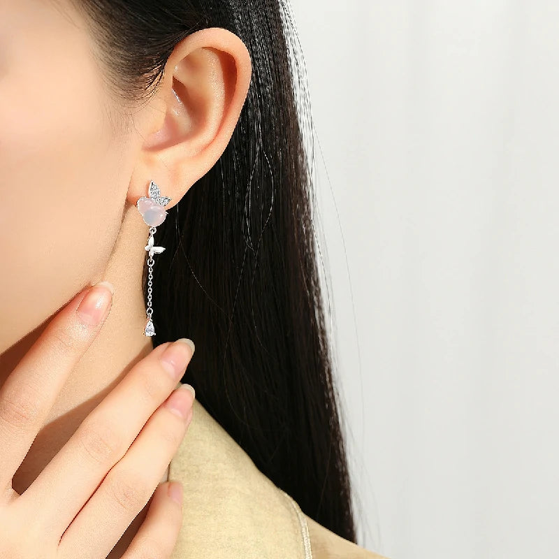 Blessed Butterfly Gourd Drop Earrings with Chalcedony | Pair