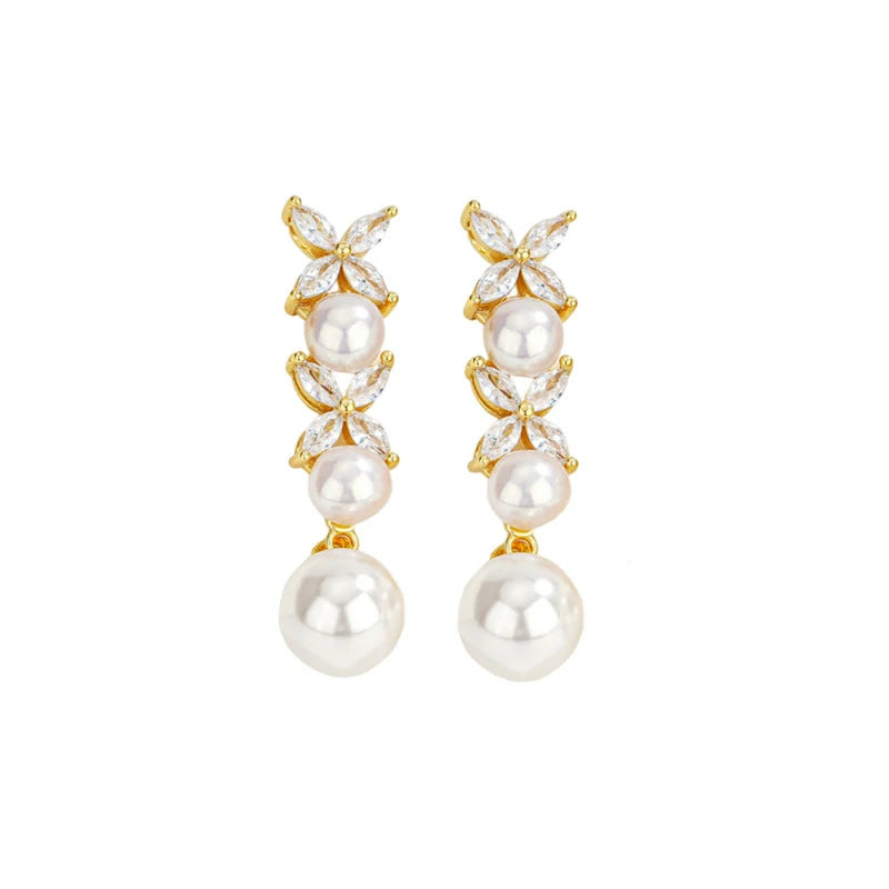 Elegant Clover Drop Earrings with Pearls | Pair