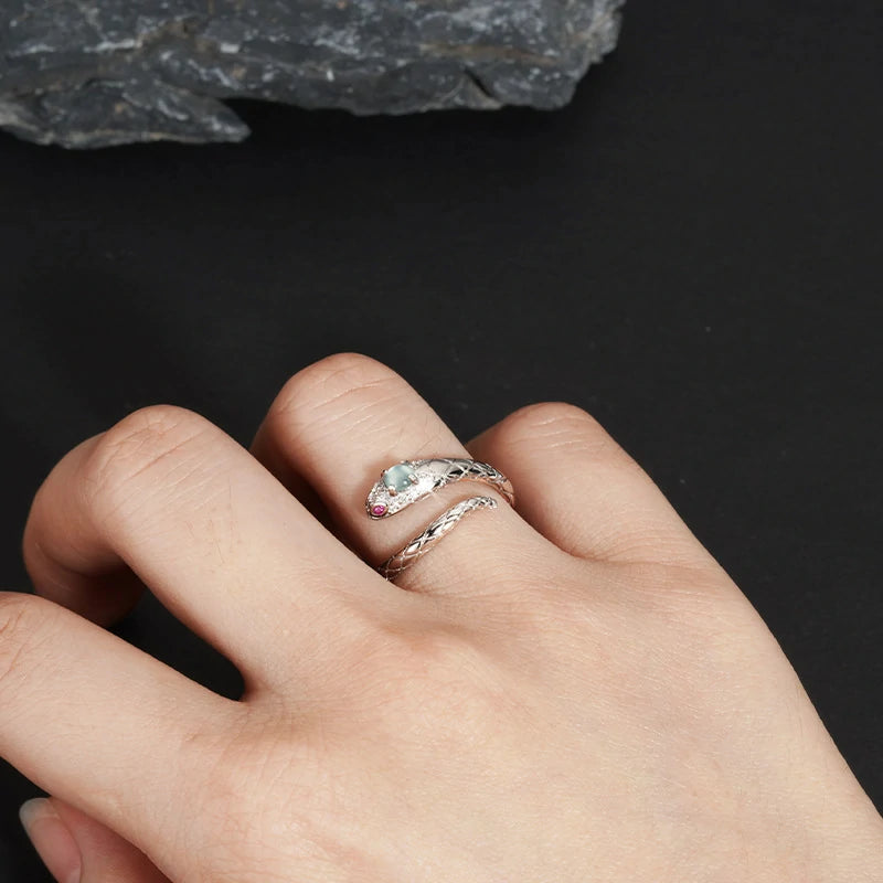 Celestial Snake Ring - Jadeite & Silver