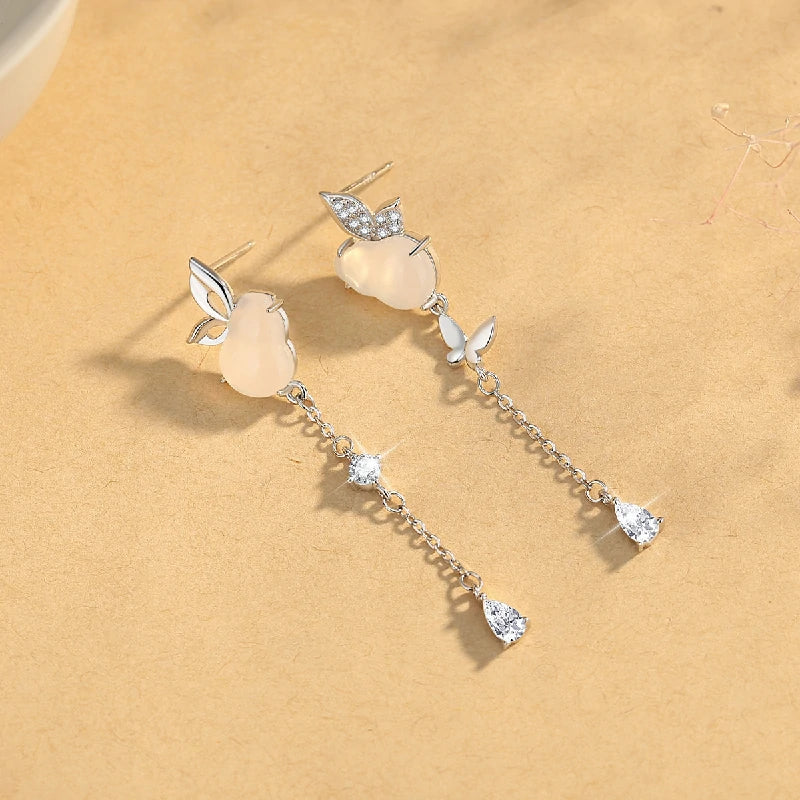 Blessed Butterfly Gourd Drop Earrings with Chalcedony | Pair