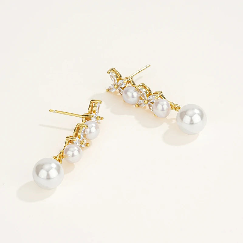 Elegant Clover Drop Earrings with Pearls | Pair