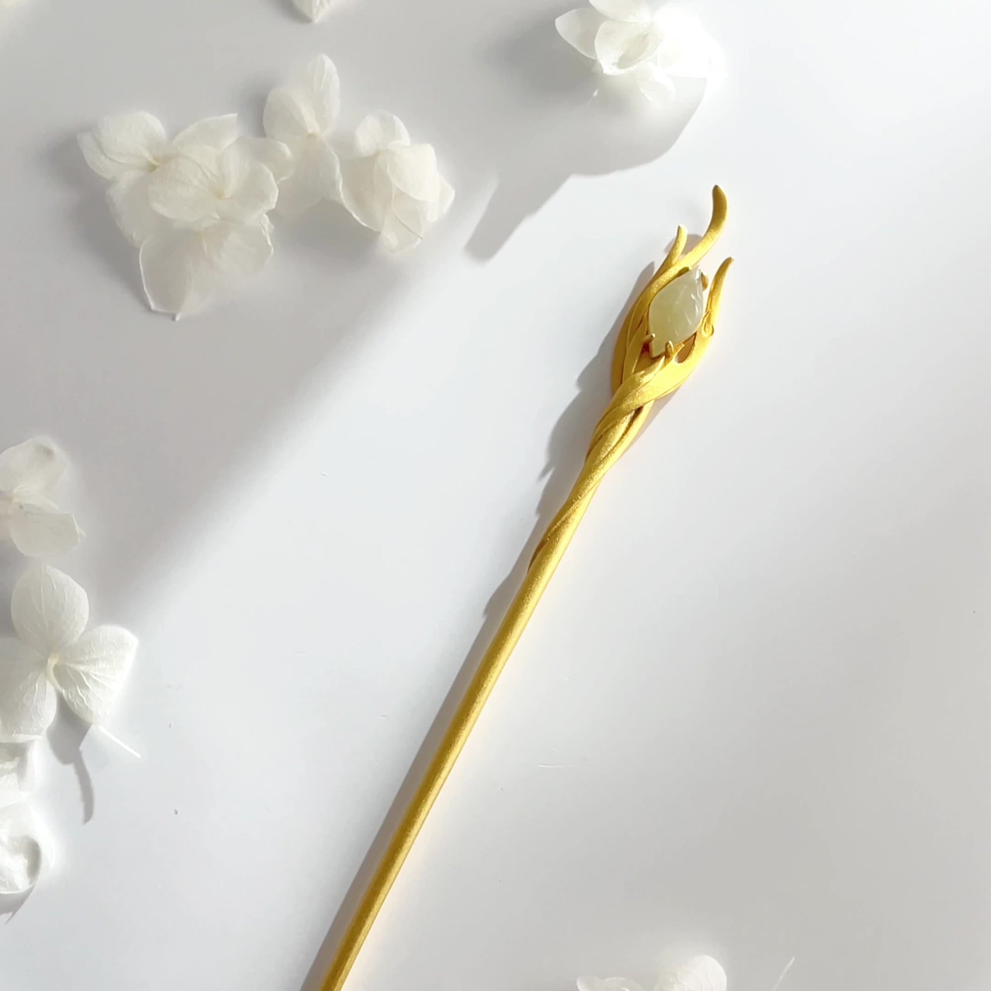 Phoenix Feather Hairpin — Hetian Jade & Silver