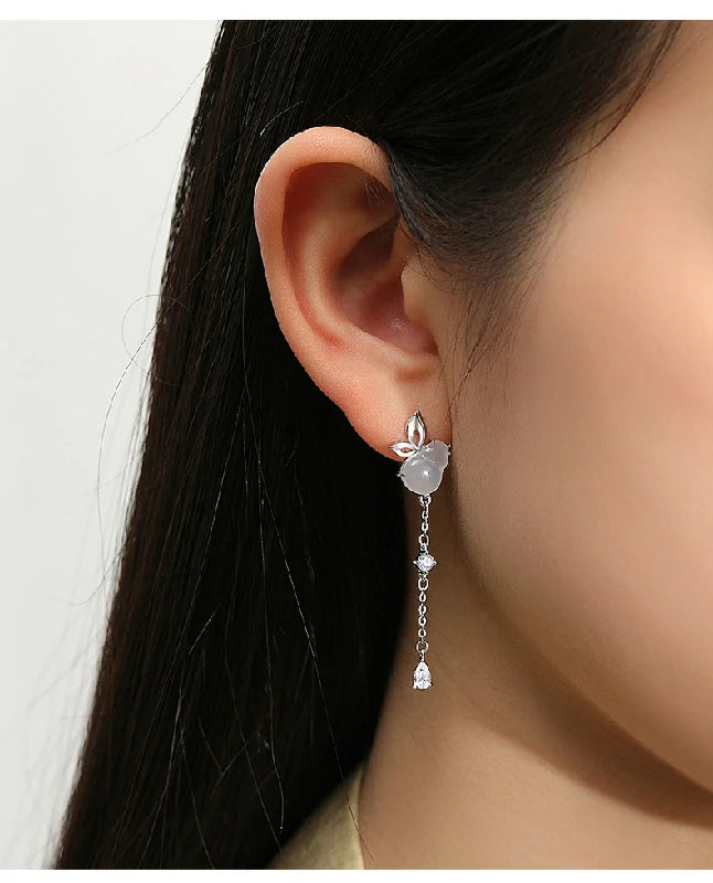 Blessed Butterfly Gourd Drop Earrings with Chalcedony | Pair