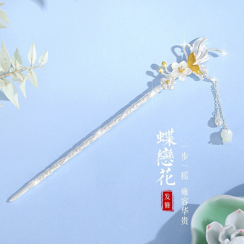 Butterfly Hairpin — Pearl & Silver Floral Fà Zān