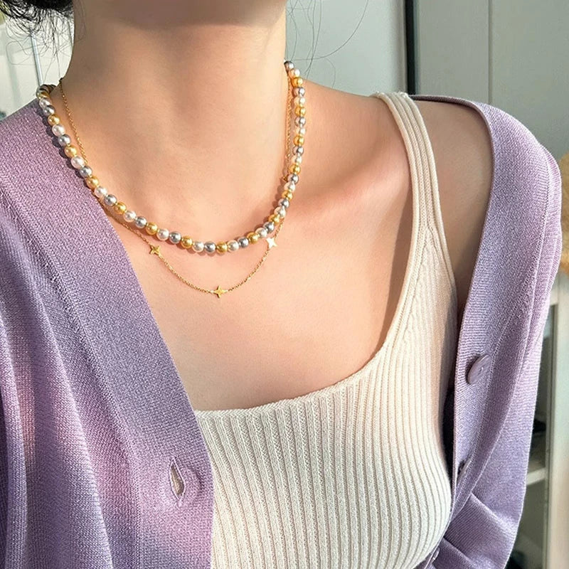 Tri-Color Crystal Pearl Necklace