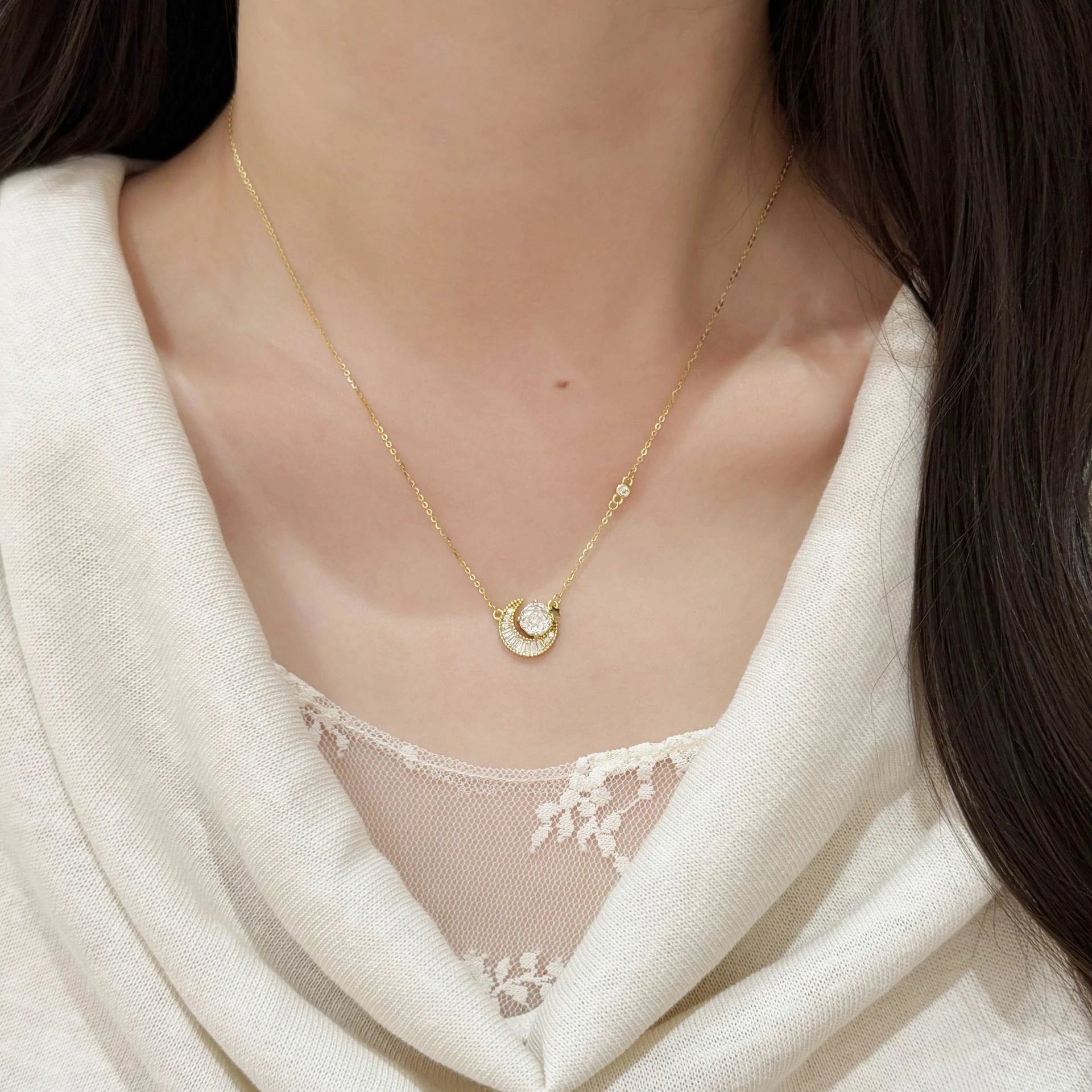 Rose-Cut Star Moon Pendant