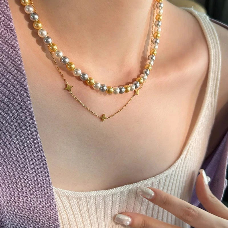 Tri-Color Crystal Pearl Necklace