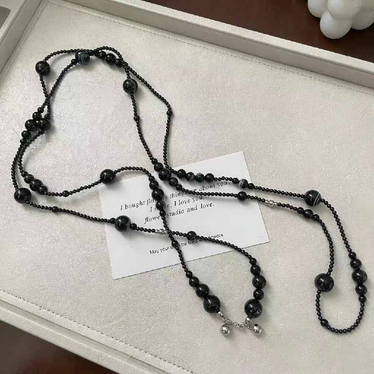 Graduated Onyx Sphere Long Necklace