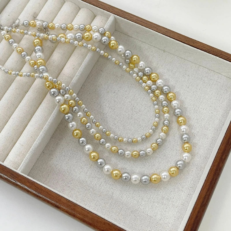 Tri-Color Crystal Pearl Necklace