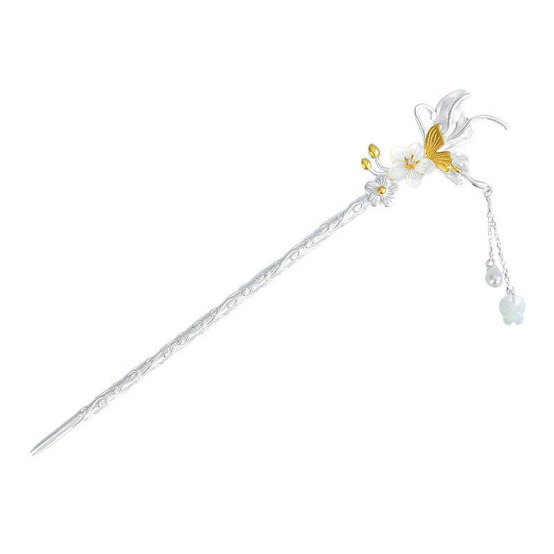 Butterfly Hairpin — Pearl & Silver Floral Fà Zān