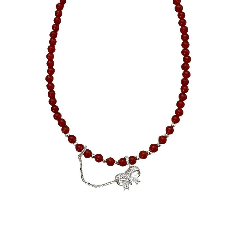 Festive Red Agate Bow Necklace