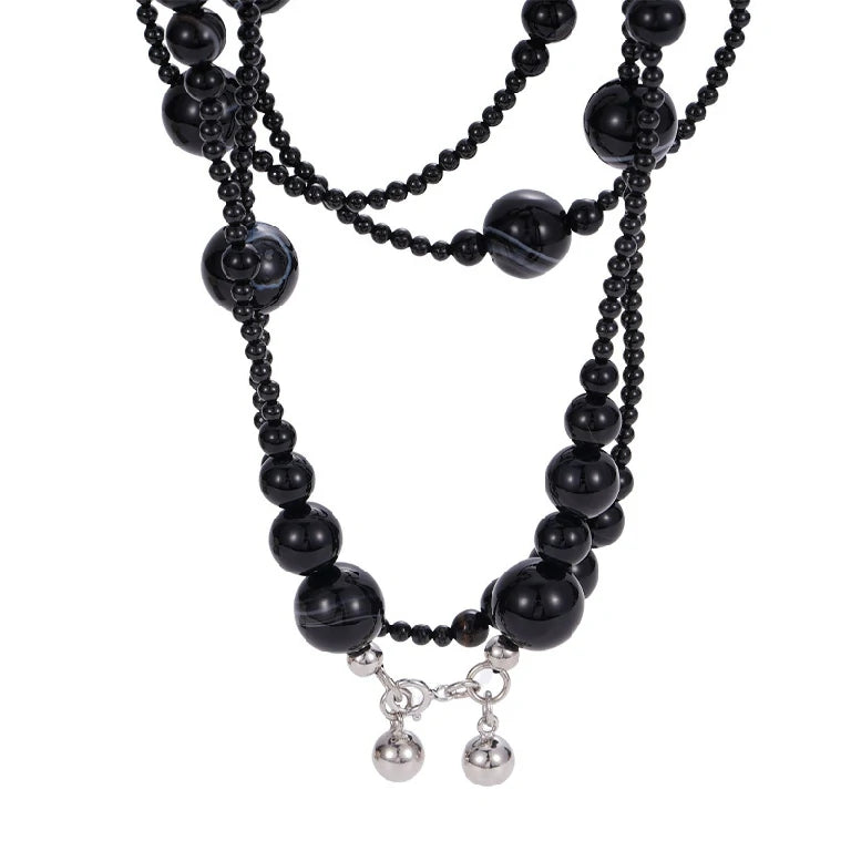 Graduated Onyx Sphere Long Necklace