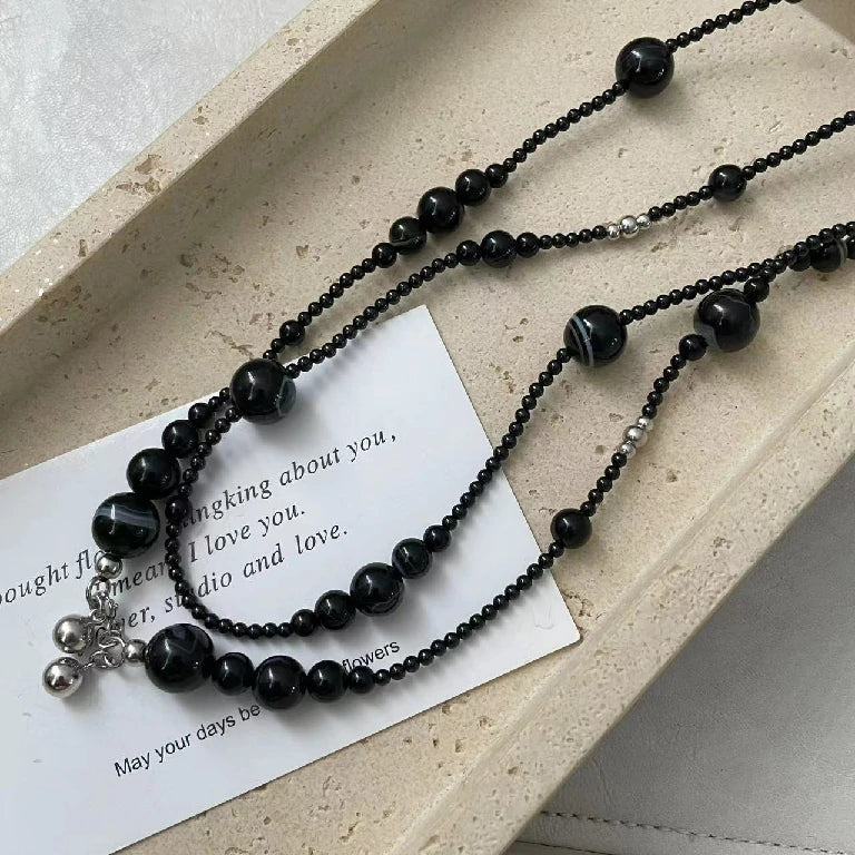 Graduated Onyx Sphere Long Necklace