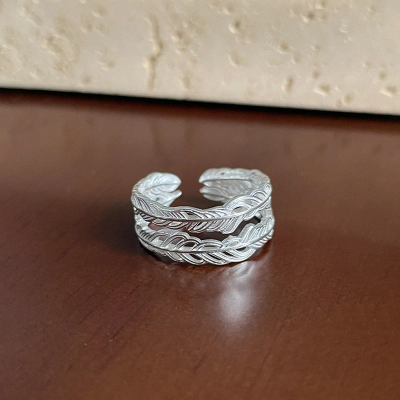 Feather & Moss Agate Adjustable Ring Set