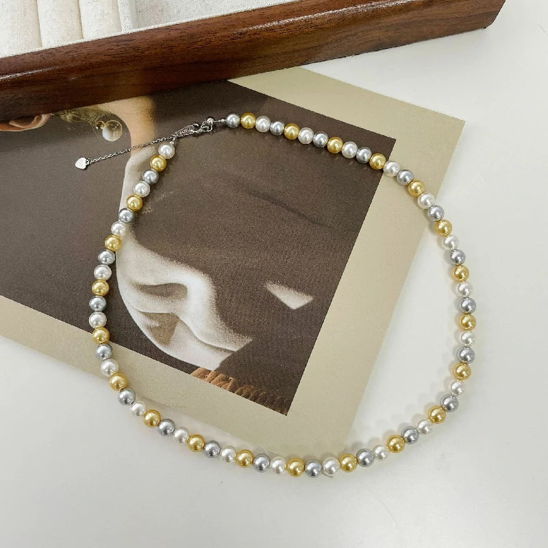 Tri-Color Crystal Pearl Necklace