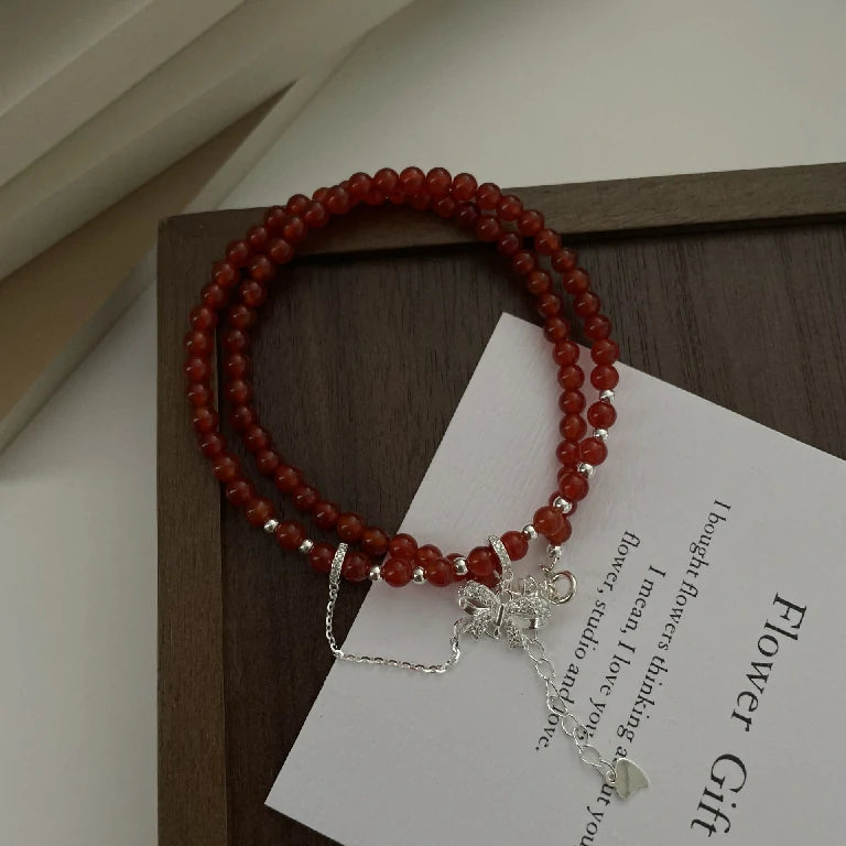 Festive Red Agate Bow Necklace