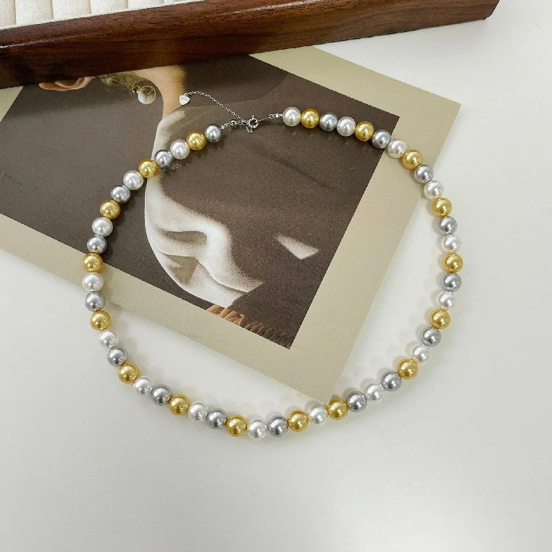 Tri-Color Crystal Pearl Necklace