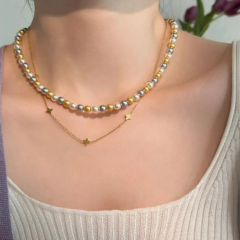 Tri-Color Crystal Pearl Necklace