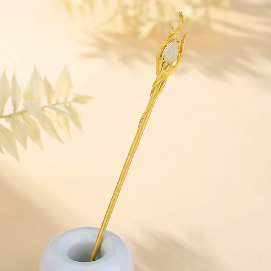 Phoenix Feather Hairpin — Hetian Jade & Silver