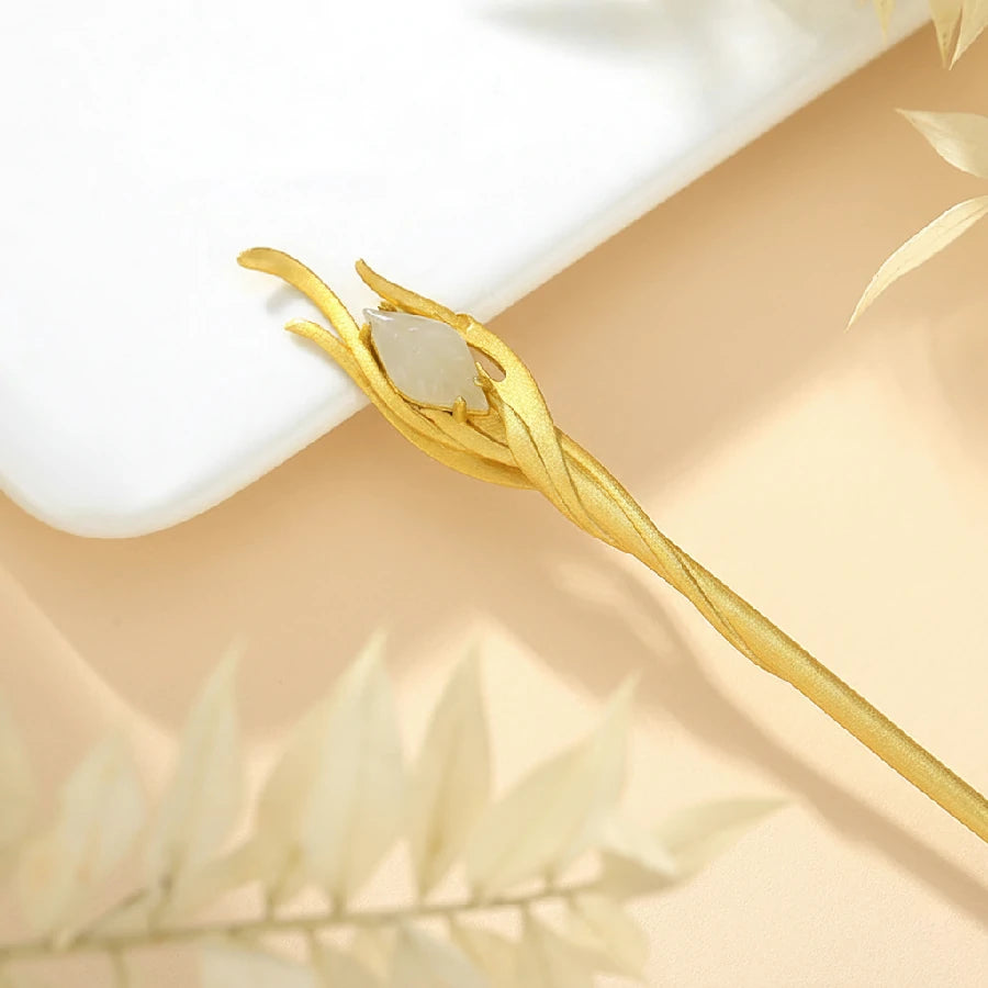 Phoenix Feather Hairpin — Hetian Jade & Silver