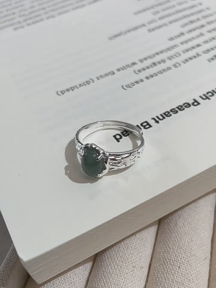 Feather & Moss Agate Adjustable Ring Set