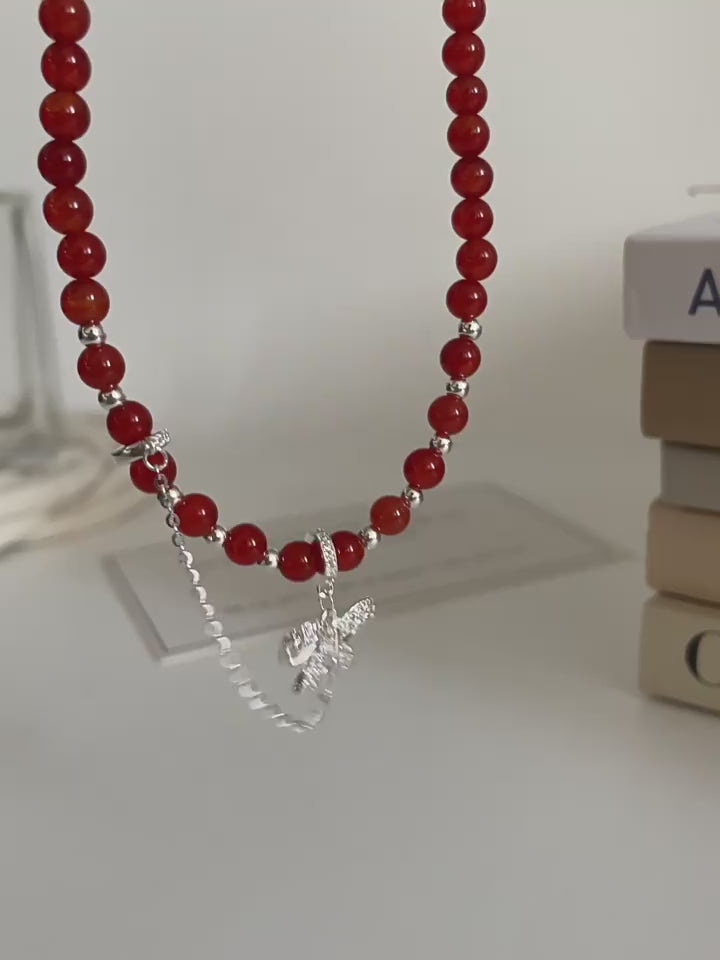 Festive Red Agate Bow Necklace