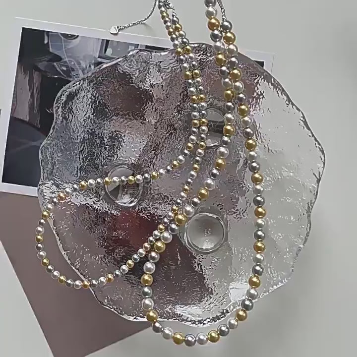 Tri-Color Crystal Pearl Necklace