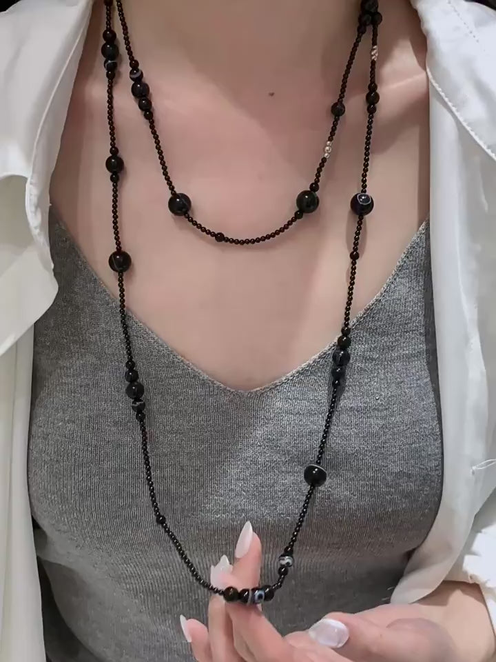 Graduated Onyx Sphere Long Necklace