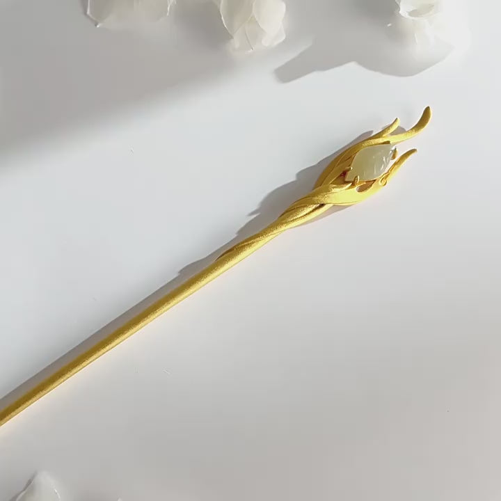 Phoenix Feather Hairpin — Hetian Jade & Silver