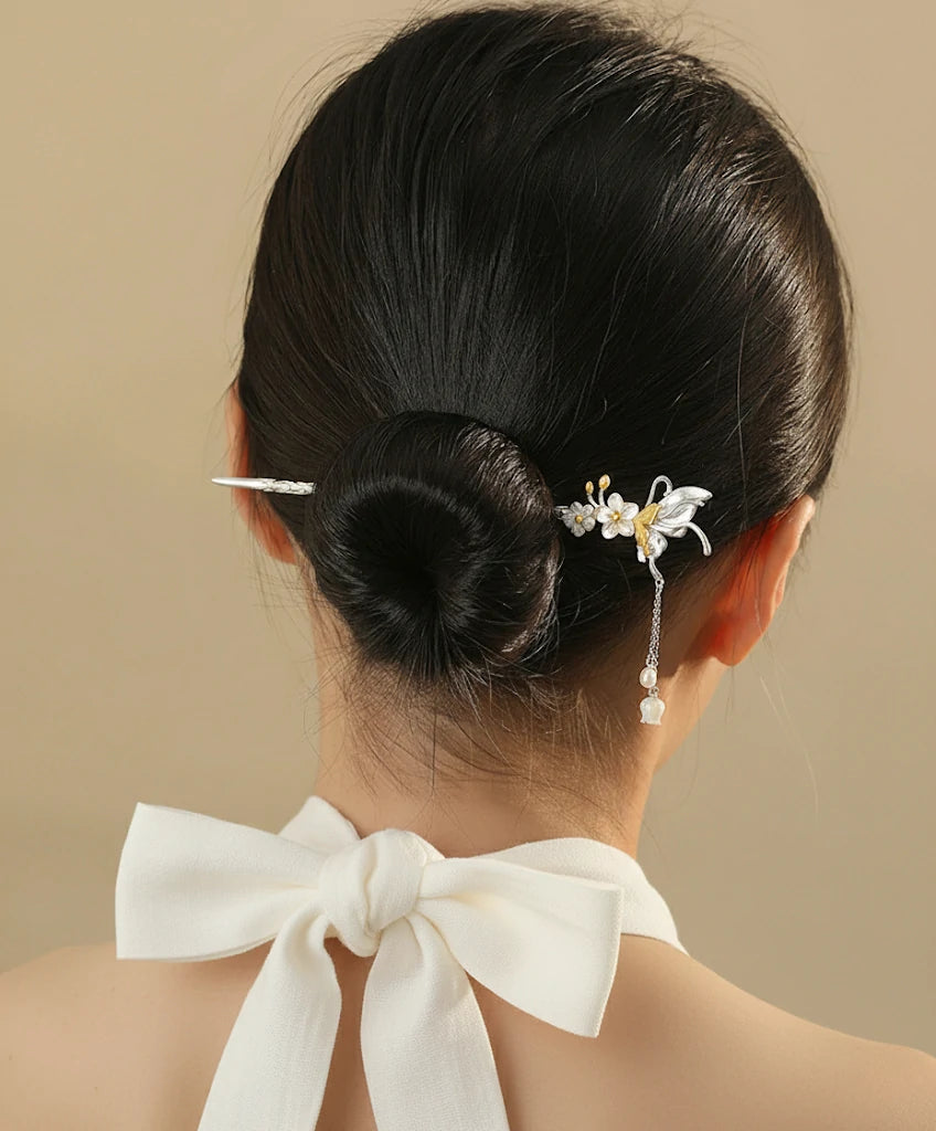 Butterfly Hairpin — Pearl & Silver Floral Fà Zān