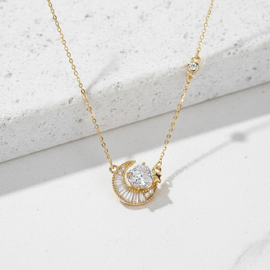 Rose-Cut Star Moon Pendant